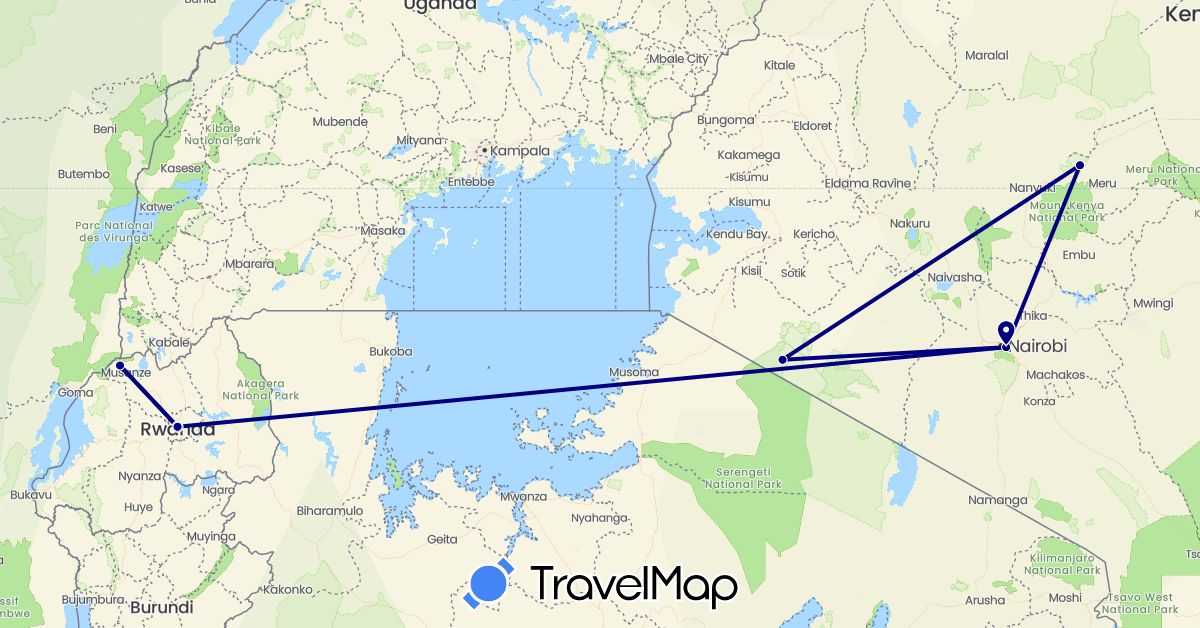 TravelMap itinerary: driving in Kenya, Rwanda (Africa)